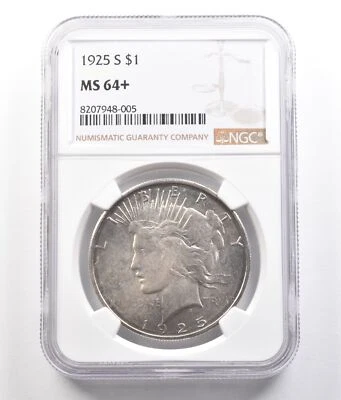 1925-S Peace Silver Dollar MS64+ NGC *0808 - Image 1 of 3