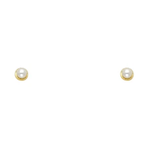 14K Real Gold Pearl Stud Earrings - Picture 1 of 3