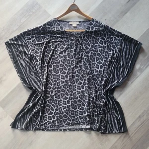 Michael Kors Leopardenmuster Poncho Top Bluse Tunika Kette Schnürung Detail EUC 2XL - Bild 1 von 9