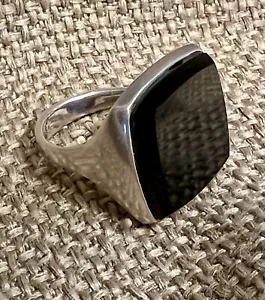Stainless Steel With Black Enamel Classic Cut Square Ring Simple Layout - Picture 1 of 9