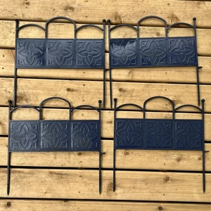 Vintage Eisen Metall Gartenzaun Kante Umrandung Floral Geometrisch Blau Fliese 4er Set - Bild 1 von 6