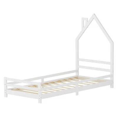 Cama infantil casita 90 x 200 cm de madera blanca, cuna casa de juego para niño - Imagen 1 de 4