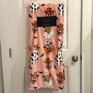 Rachel Roy Halloween PINK Western Cowboy Disco Pumpkin Ghost Throw Blanket NEW - Picture 1 of 6