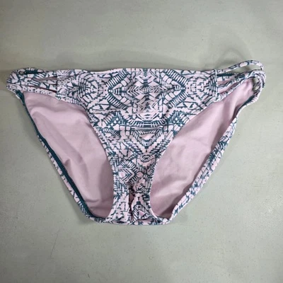 Xhilaration Bikini Bottoms Womens Size L Green White Tribal Strappy Hipster Swim - Image 1 of 4