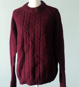 Woolrich Vintage Pullover 100% Wolle Gr. M weinrot rot Zopfmuster Fischer - Bild 1 von 23
