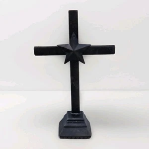 Heavy Bronz 10" Primitive Cross W/Barn Star Rustic Antique Look Hang Or Tabletop - Picture 1 of 4