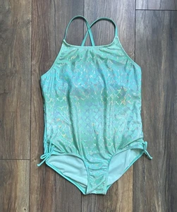 Cat & Jack Girls Size XL 14 Plus Mermaid One Piece Swimsuit Teal Iridescent - Picture 1 of 8