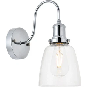 Wall Sconce 1 Light Fixture Chrome Bathroom Bedroom Dining Room Glass Shade - Picture 1 of 10
