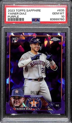 2023 Topps Chrome Sapphire Purple Refractor 635 Yainer Diaz Rookie 4/10 PSA 10 - Image 1 of 2