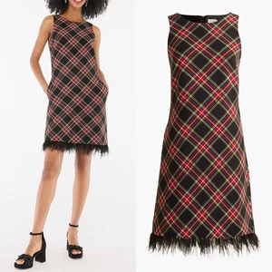 J. Mini Vestido Crew Factory Borde de Piel Stewart Tartán Negro Rojo Talla 8 - Imagen 1 de 16