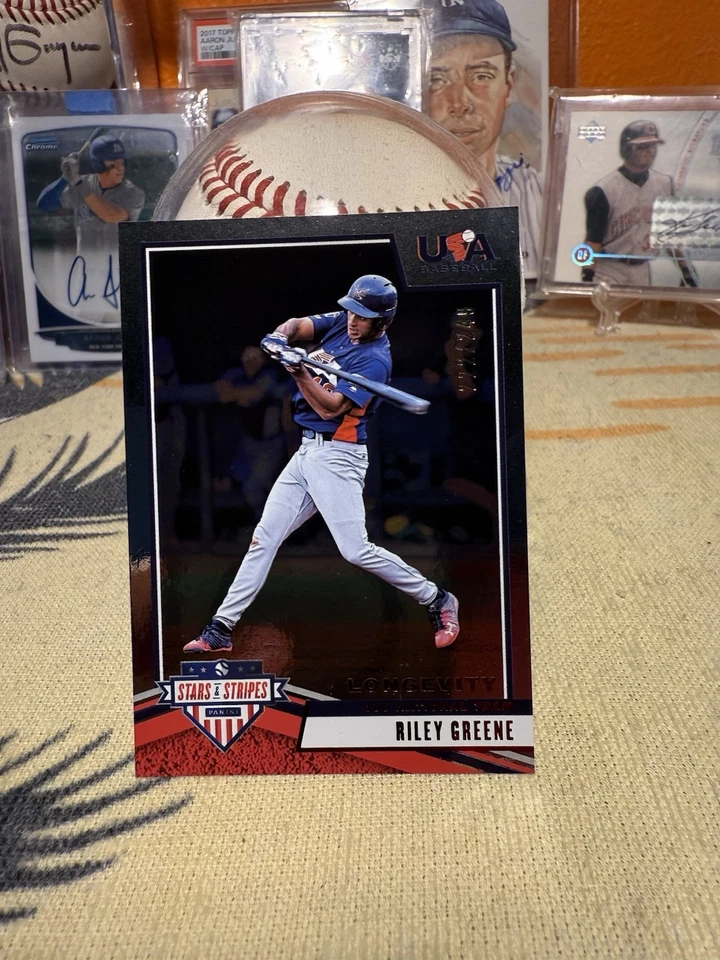 2019 USA Stars & Stripes Riley Greene Red Longevity Foil SP /249 - Image 1 of 4