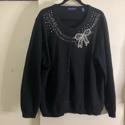 Cárdigan KAREN SCOTT MUJER 2X Corderos Lana Conejo Mezcla Angora Brillante Negro Foto 1 de 4