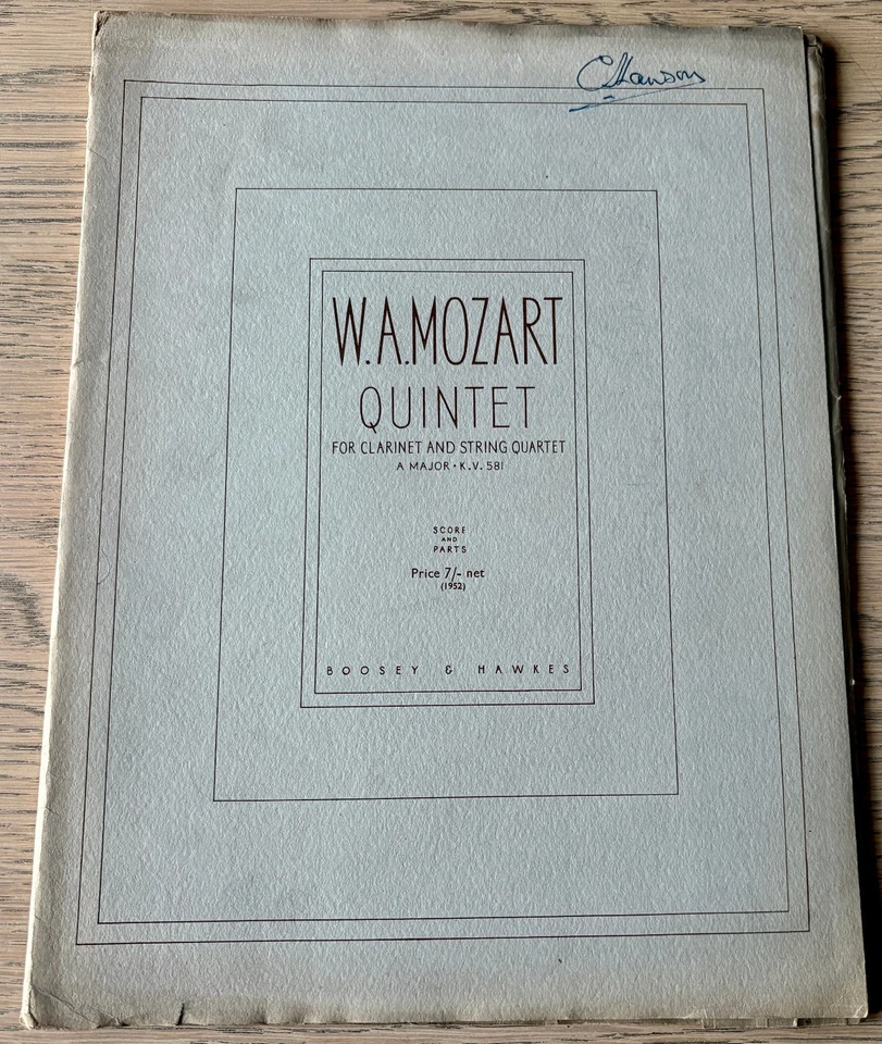 MOZART CLARINET QUINTET KV 581 SHEET MUSIC (1952) ALL PARTS ENGLAND - Image 1 of 4
