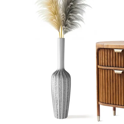 Jarrón de piso plateado de 23,6 pulgadas de alto decoración flores secas resina florero decorativo alto Foto 1 de 4