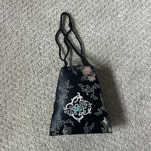 Vintage Seide chinesische Handtasche Geldbeutel Tasche mit Spiegel traditionell schwarz 1990er - Bild 1 von 5