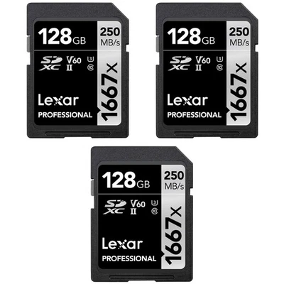 Lexar Professional SDHC / SDXC 1667x UHS-II 128GB Memory Card (3-Pack) - Image 1 of 4