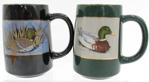Vintage Otagiri Gibson Greeting Duck Mallard Bird Black Green Gold 2 Coffee Mug - Picture 1 of 7