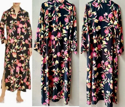 NATORI SEVILHA CAFTAN ROUPÃO LONGO LOUNGEWEAR CETIM SEDOSO CHARMEUSE FLORAL Tamanho M~NOVO - Imagem 1 de 4
