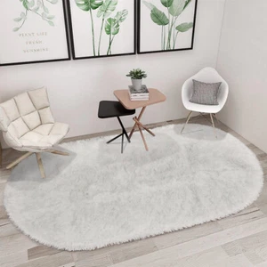 Oval Faux Wool Fluffy Rugs Anti-Slip Rug Soft Carpet Mat For Bedroom Living Room - Picture 1 of 14