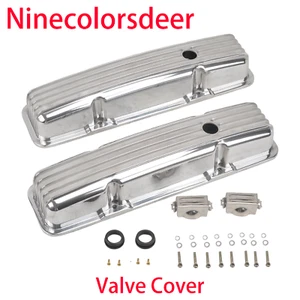 Cubiertas de válvula corta de aluminio pulido con aletas retro se ajustan a 58-86 SBC Chevy 350 400 - Imagen 1 de 8