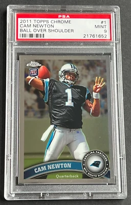 2011 CAM NEWTON Topps Chrome Ball Over Shoulder PSA 9 Rookie RC #1 - Image 1 of 2