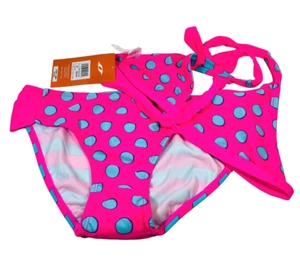 Oxide Girls' Dot and Stripe Reversible 2-Piece Swimsuit, Knock Out Pink, Sz 16  - Picture 1 of 7