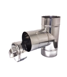 Acciaio Inox Camino 90 Gradi Raccordo a T Con Cappello / Canna Fumaria Pulire - Picture 1 of 3