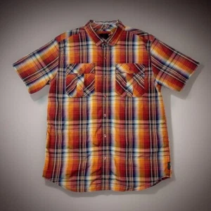 Camisa Prana Para Hombre Grande Multicolor Rojo Naranja A Cuadros Manga Corta Algodón Orgánico - Imagen 1 de 9