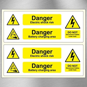 10 etiquetas de advertencia solares para áreas de carga de baterías de peligro - 230 mm x 90 mm - Imagen 1 de 3