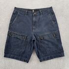 Girbaud Men Shorts 34 x 12" Blue Dark Wash Cotton Denim Cargo Short