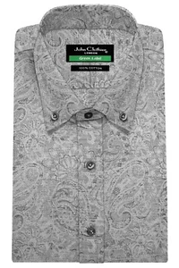 Dunkelgrau Jacquard Paisley Button Down Polo Kentkragen Herren Hochzeit Outfit Hemd - Bild 1 von 13