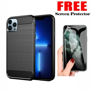 For Apple iPhone 11 13 12 Pro XS Max XR X 8 7 Plus Case Heavy Duty Carbon Cover - Picture 1 of 14