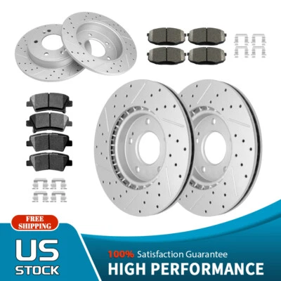 Rotores de freno perforados delanteros y traseros + pastillas de freno de cerámica para Kia Soul 2014-2016 Foto 1 de 4