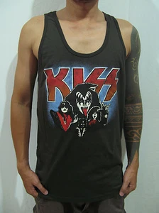 Heavy Metal Rock KISS Band Tour Men T-Shirt Tank Top Vest Graphic Tee Dark Gray - Picture 1 of 3