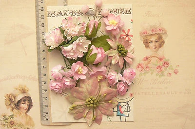Flowers Roses Carnations 16 & Leaves PINK WHITE GREEN 5 Styles PAPER 10-60mm VD1 - Image 1 of 4