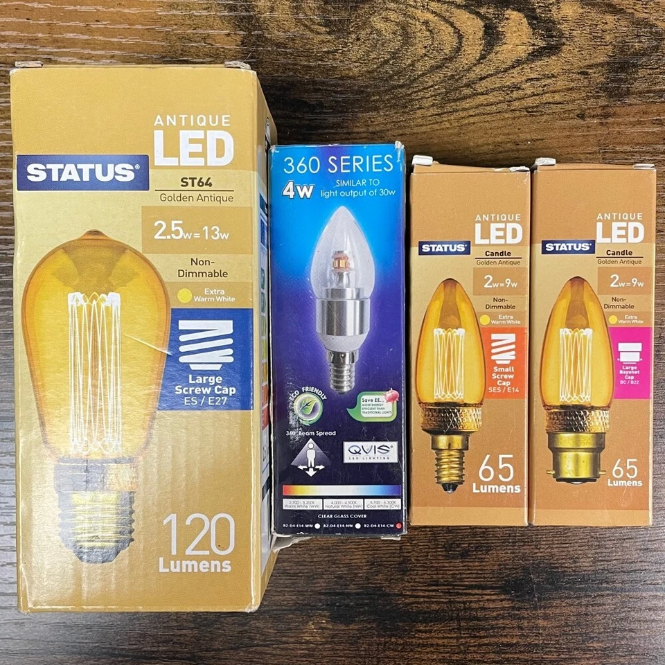 Status Golden Antique LED Bulbs ST64, Candle Warm White - Mixed 4 Pack - Image 1 of 1