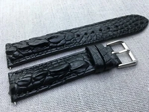 Black Leather Watch Band Men Real Crocodile Hornback Watch Strap Quick Release - Picture 1 of 10