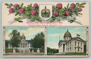 Montpelier Vermont~State Capital~Two Views, State Flower? Art Nouveau~c1910 PC - Picture 1 of 2