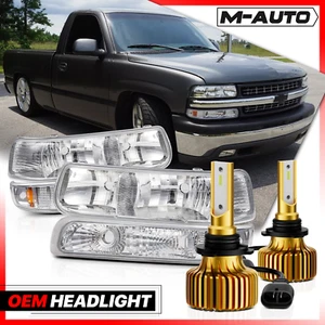 4PC Black Headlight+Bumper Driving Lamp+6500K LED Bulb for 99-06 Silverado Tahoe - Picture 1 of 16