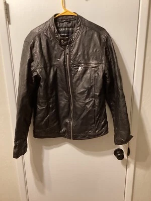 Men "Marc Andrew" dark brown faux leather zip up jacket. Size Sm. P.O. - Image 1 of 3