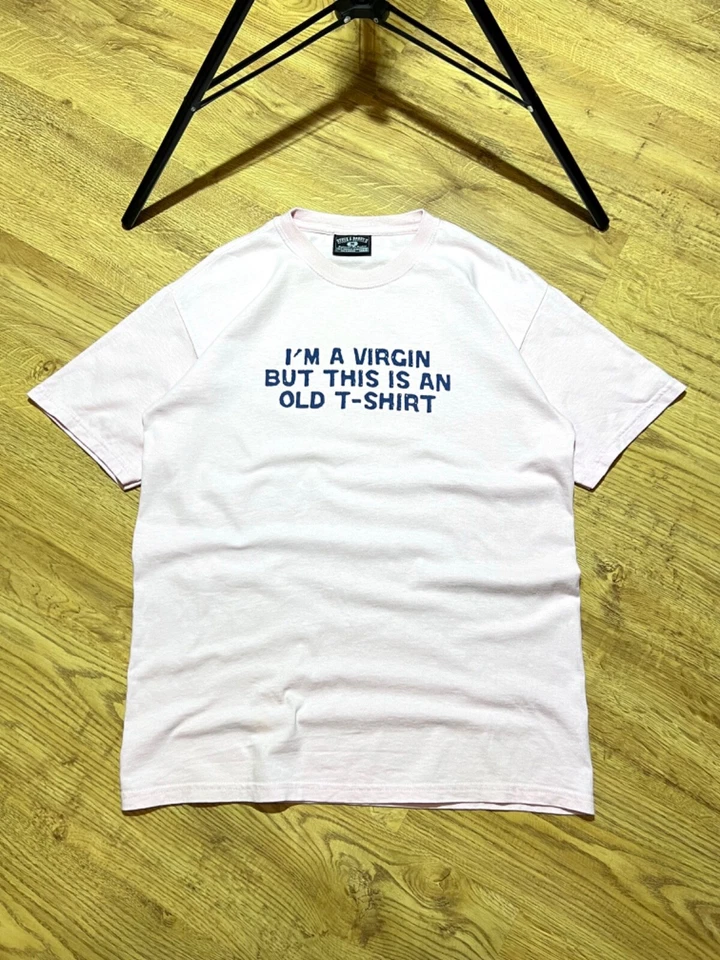 Винтажная футболка 00s Steve & Barry's I'm A Virgin But This Is An Old розовая мужская M - Изображение 1 из 4