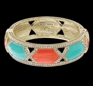 HEIDI DAUS Divine Diamond Enamel Crystal Bangle Bracelet-7 1/2"-Coral Turquoise - Picture 1 of 6