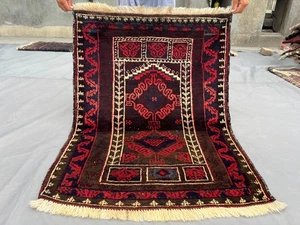 2.10x3.10 ft Afghan Baluchi Prayer Rug – Hand Knotted Tribal Wool Area Carpet - Picture 1 of 11