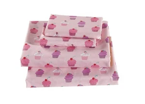 Sheet Set for Girls/Teens/Adults Cupcakes Pink White Lavender Flat Sheet Fitt... - Picture 1 of 2