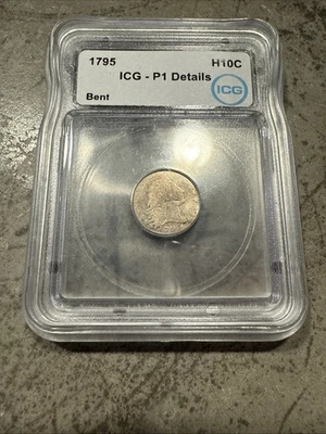 Media moneda de diez centavos 1795 H10C cabello suelto ICG doblado P1 detalles Foto 1 de 4