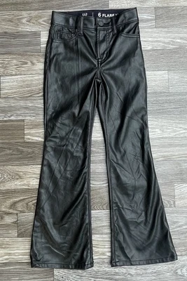 Gap Girls Black Faux Leather Flare High Rise Pants 6 Slim - Image 1 of 4