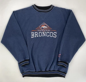 Vintage 90s Denver Broncos Sweatshirt Size M Embroidered Logo NFL Striped Cadre - Picture 1 of 9