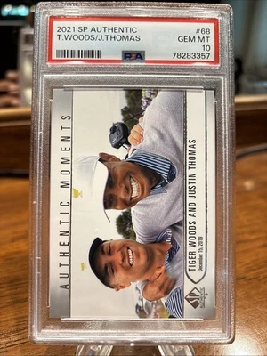 2021 SP Authentic #68 Tiger Woods Justin Thomas Rookie PSA 10 GEM MINT - Image 1 of 2