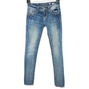 Miss Me Skinny Jeans READ Womens 26 Rhinestone Pockets Low Rise Distressed Denim - Picture 1 of 18