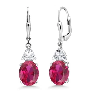 925 Sterling Silver Created Ruby and Zirconia Dangle Earrings For Women (5.00 - Picture 1 of 5